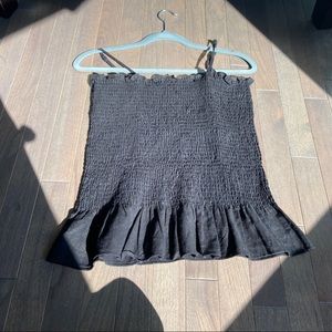 black smocked tank top with ruffles